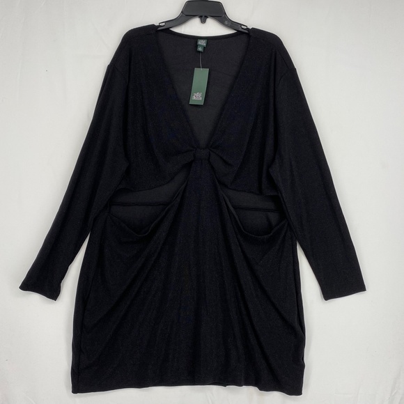 Wild Fable Juniors Size 4X Cut Out Bodycon Short Dress Black Lurex Long Sleeves - Picture 2 of 7